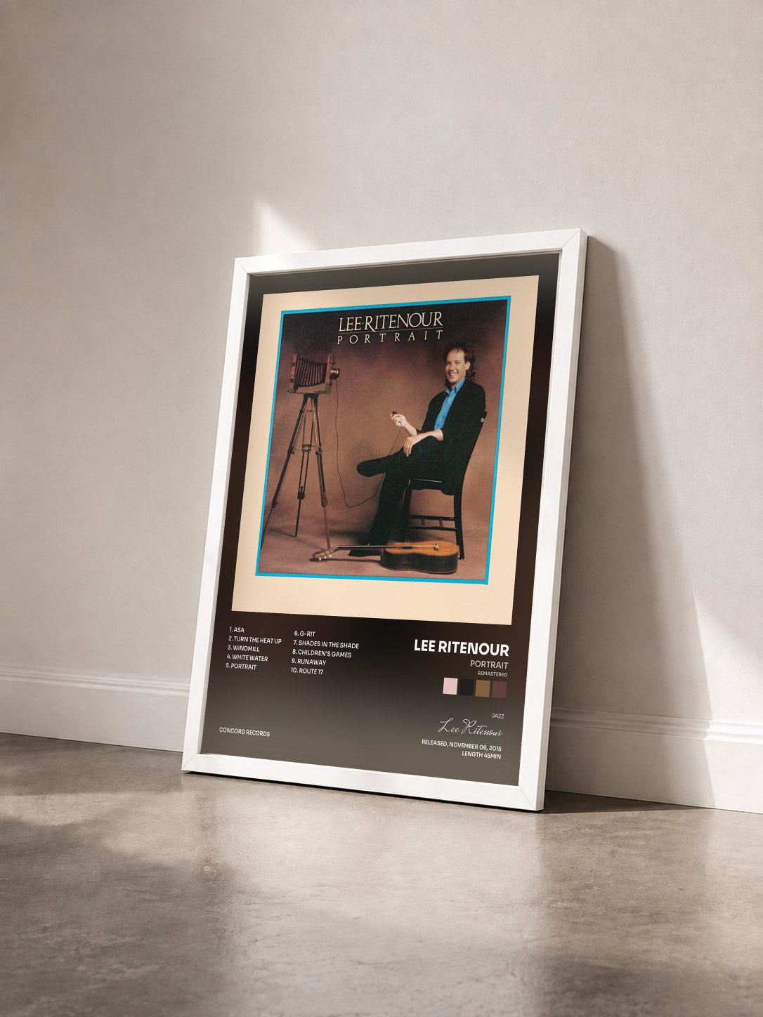 #blanc Tableau de l'album Portrait (Remastered) de Lee Ritenour vu de trois quarts, cadre blanc