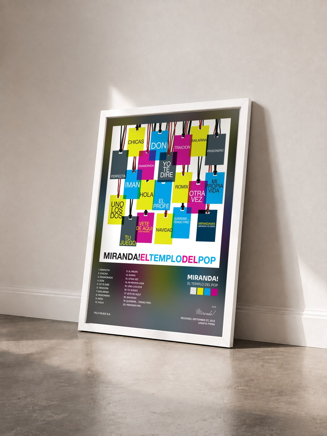 #blanc Tableau de l'album El Templo del Pop de Miranda! vu de trois quarts, cadre blanc
