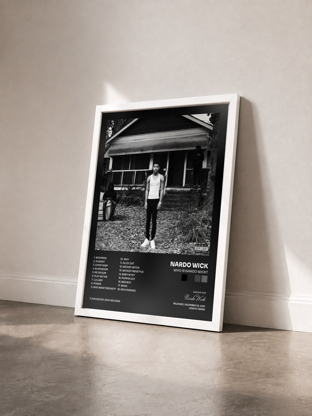 #blanc Tableau de l'album Who is Nardo Wick? de Nardo Wick vu de trois quarts, cadre blanc