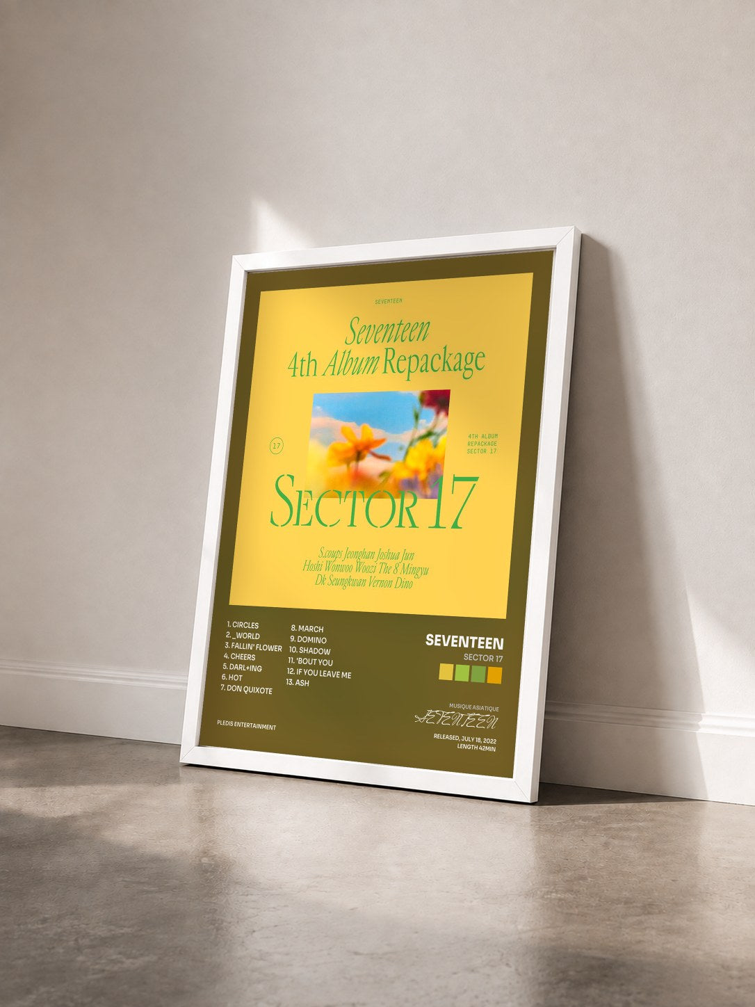 #blanc Tableau de l'album SECTOR 17 de SEVENTEEN vu de trois quarts, cadre blanc