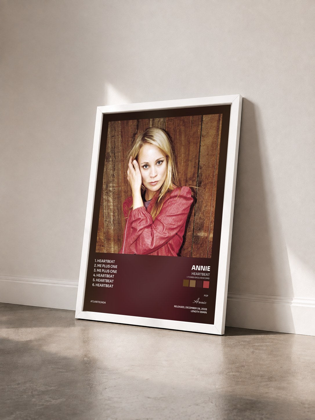 #blanc Tableau de l'album Heartbeat (i-Tunes exclusive DMD) de Annie vu de trois quarts, cadre blanc