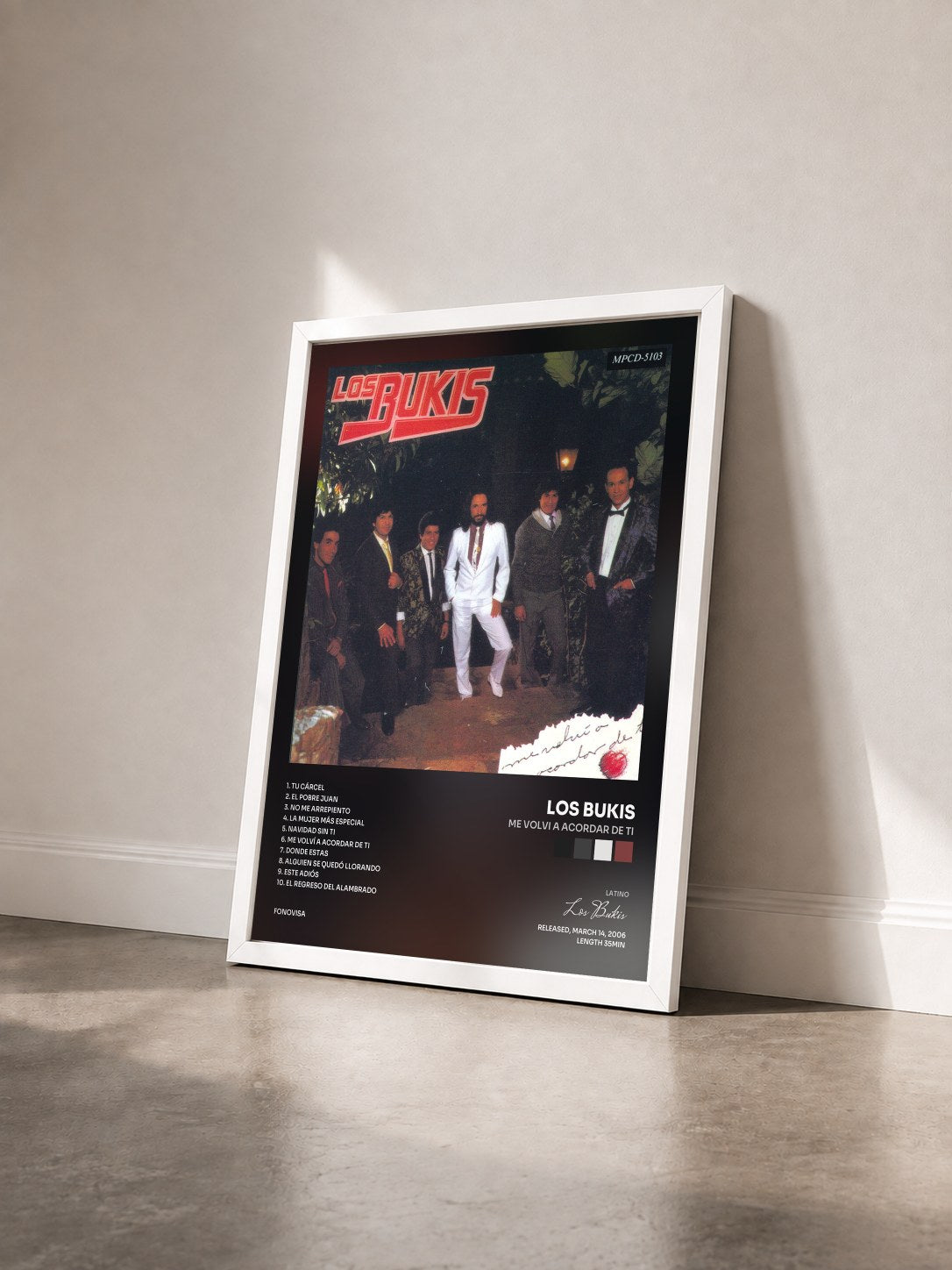 #blanc Tableau de l'album Me Volvi A Acordar De Ti de Los Bukis vu de trois quarts, cadre blanc