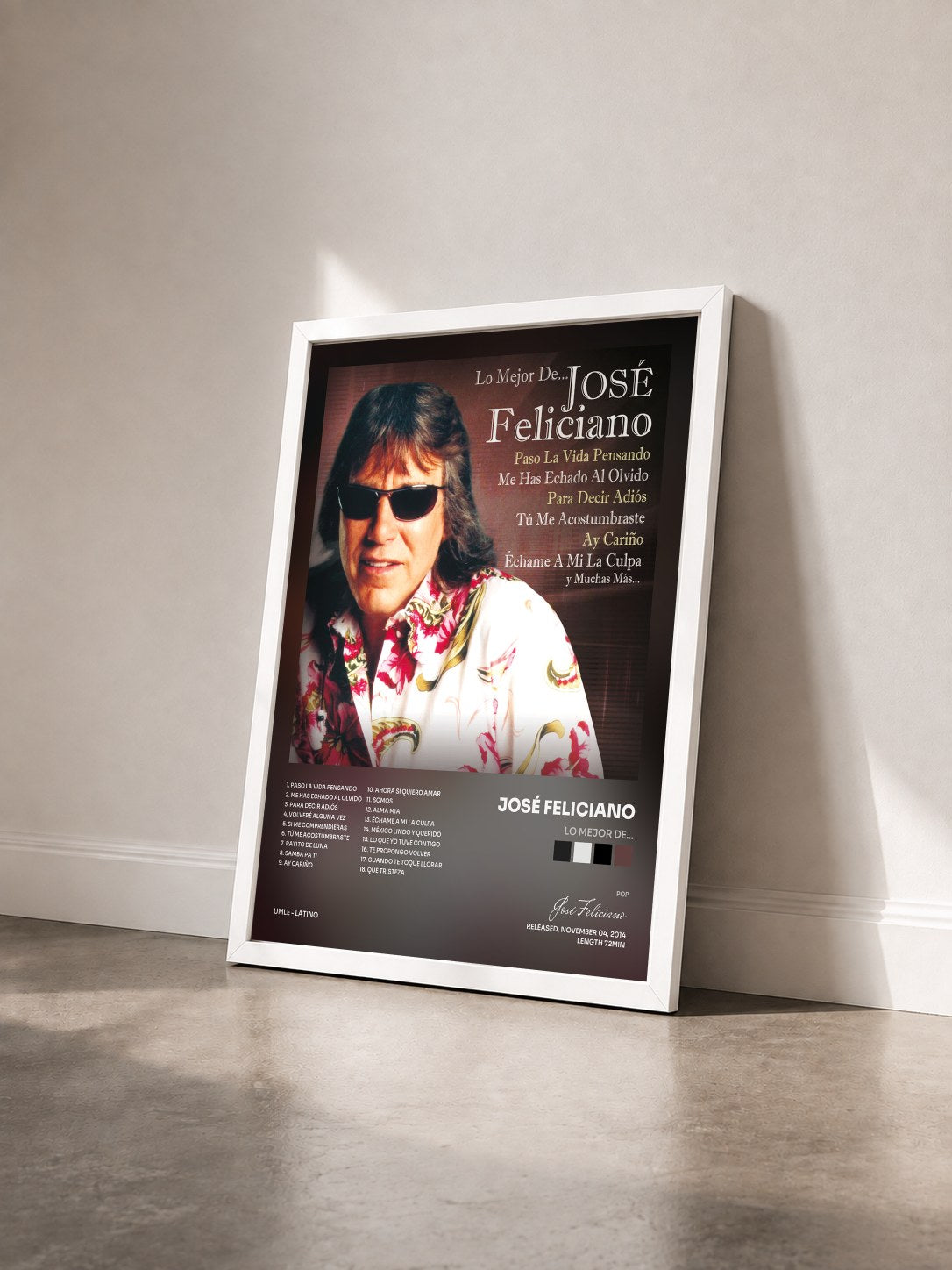 #blanc Tableau de l'album Lo Mejor De... de José Feliciano vu de trois quarts, cadre blanc