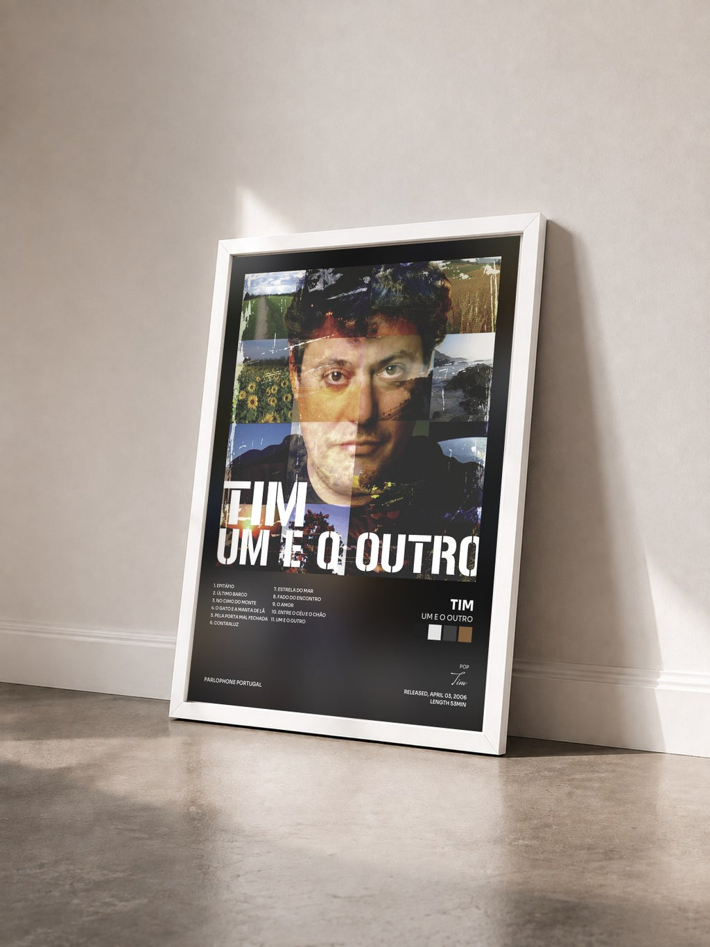#blanc Um E O Outro by Tim as a framed art print seen at an angle, white frame