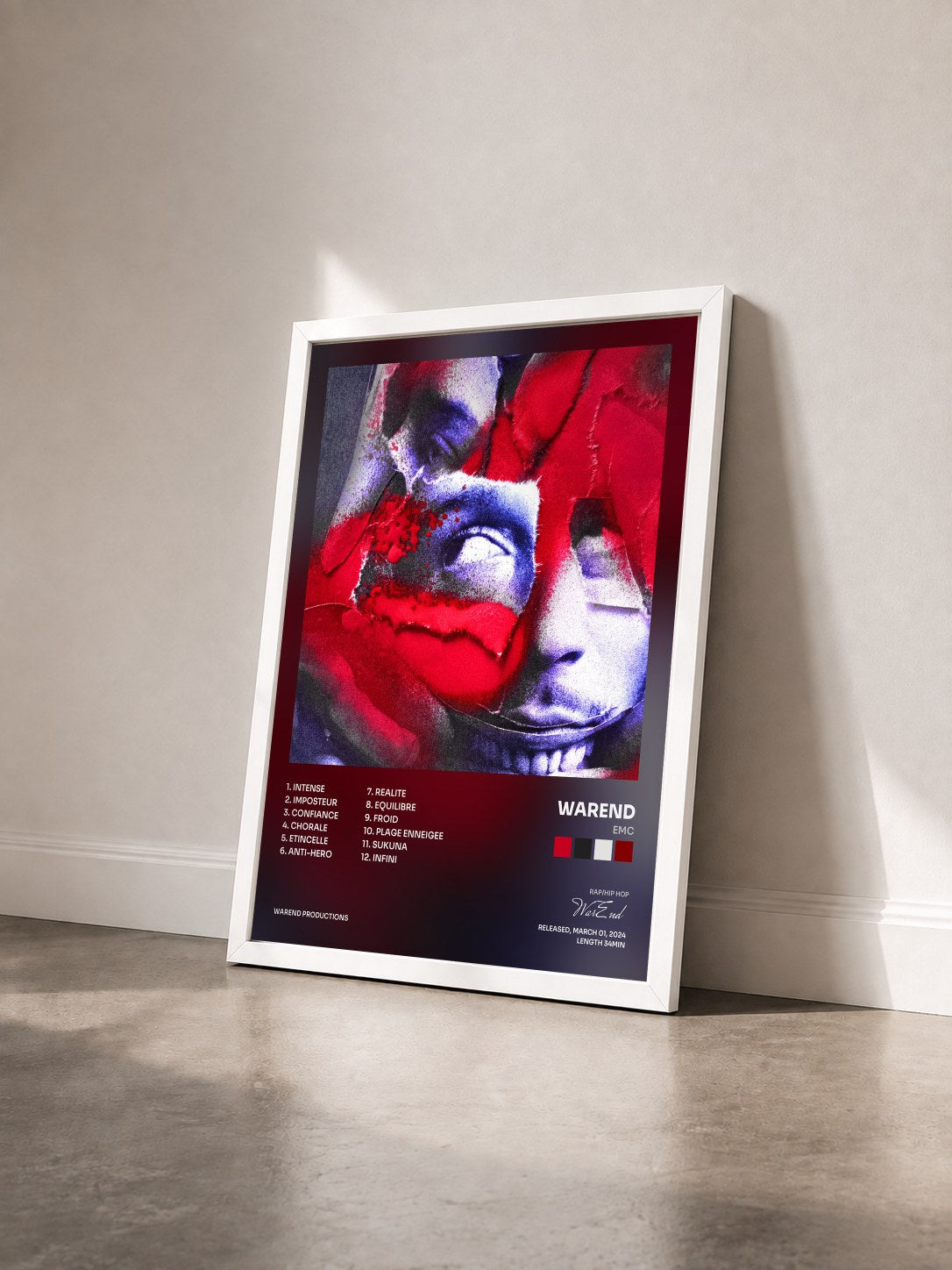 #blanc Tableau de l'album EMC de WarEnd vu de trois quarts, cadre blanc