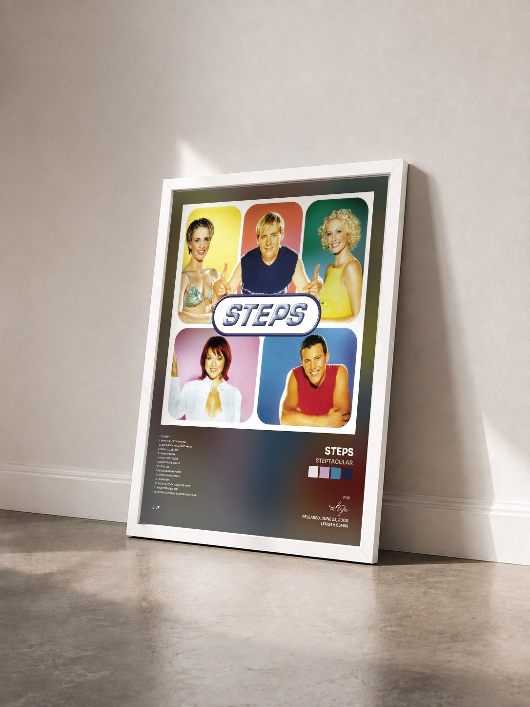 #blanc Tableau de l'album Steptacular de Steps vu de trois quarts, cadre blanc