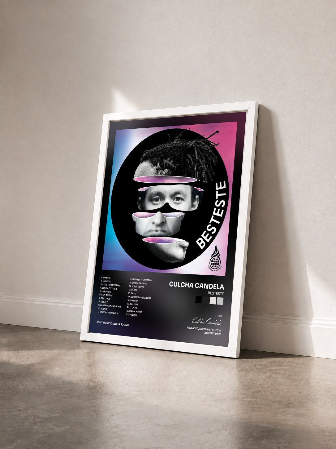 #blanc Tableau de l'album Besteste de Culcha Candela vu de trois quarts, cadre blanc