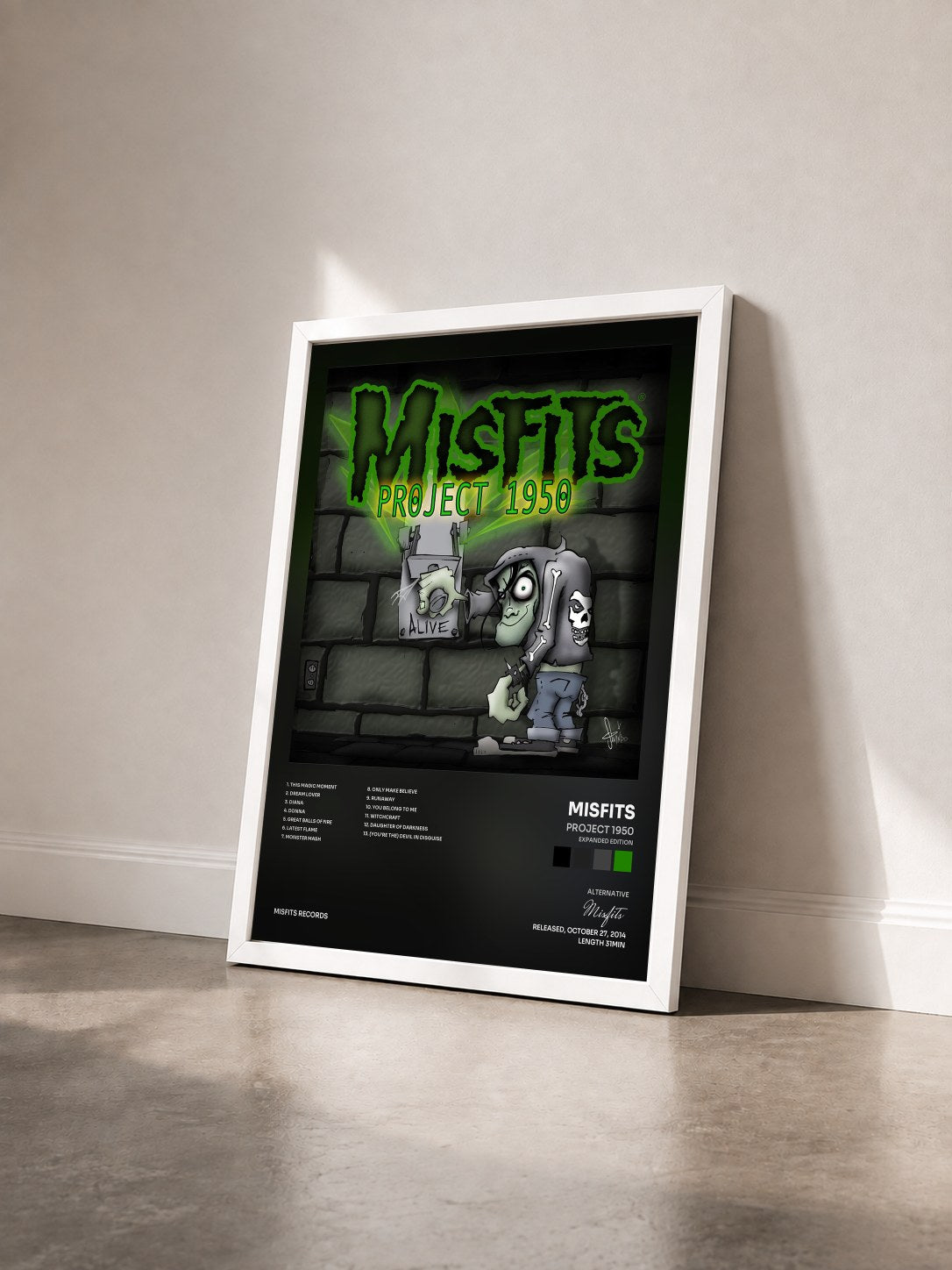 #blanc Tableau de l'album Project 1950 (Expanded Edition) de Misfits vu de trois quarts, cadre blanc