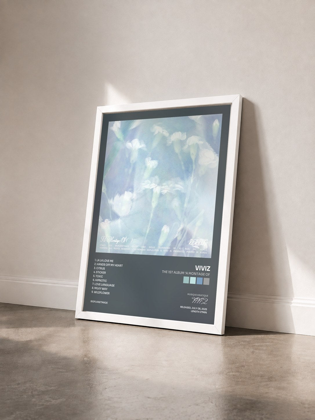 #blanc Tableau de l'album The 1st Album 'A Montage of ( )' de VIVIZ vu de trois quarts, cadre blanc