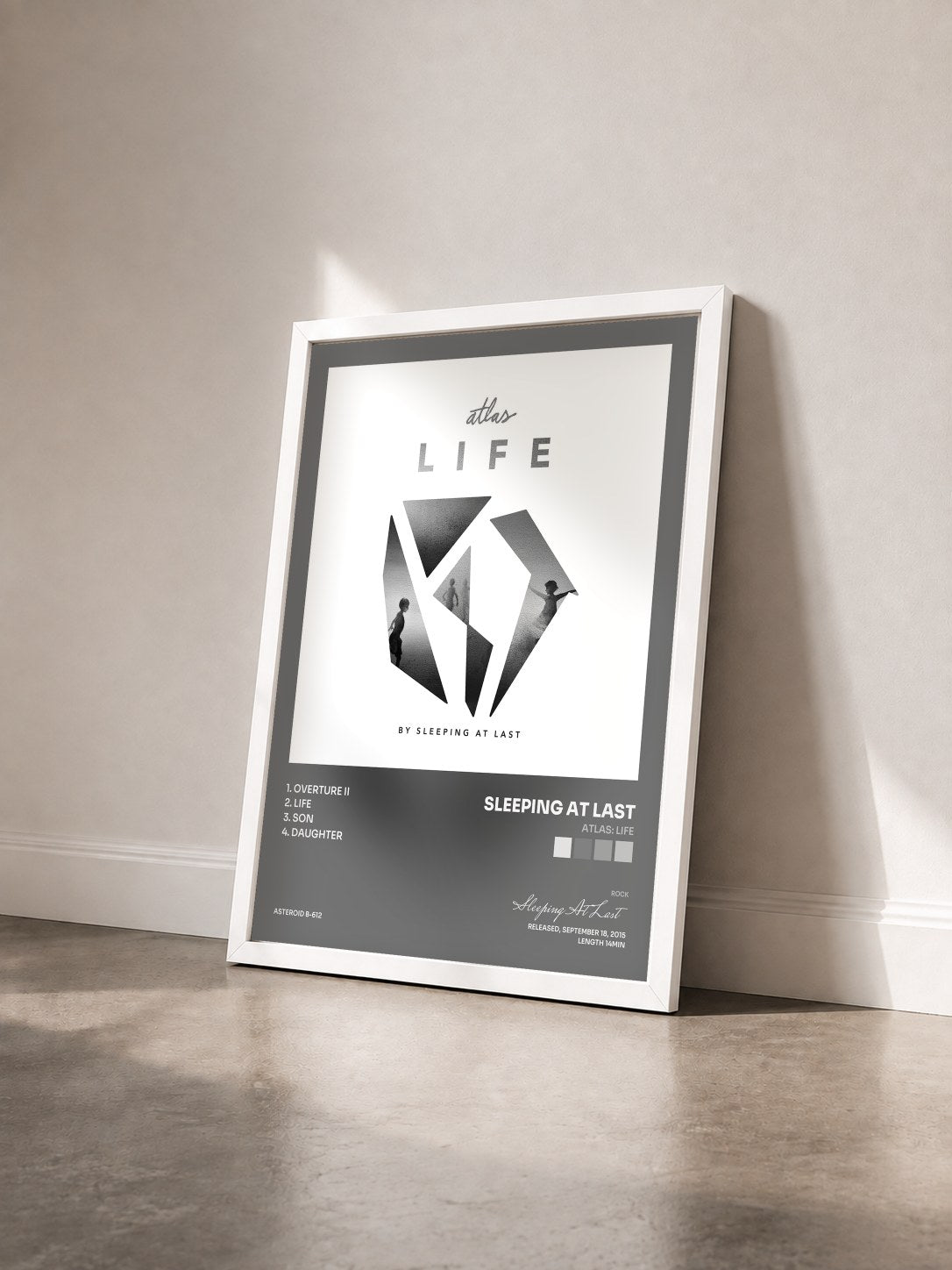 #blanc Tableau de l'album Atlas: Life de Sleeping At Last vu de trois quarts, cadre blanc