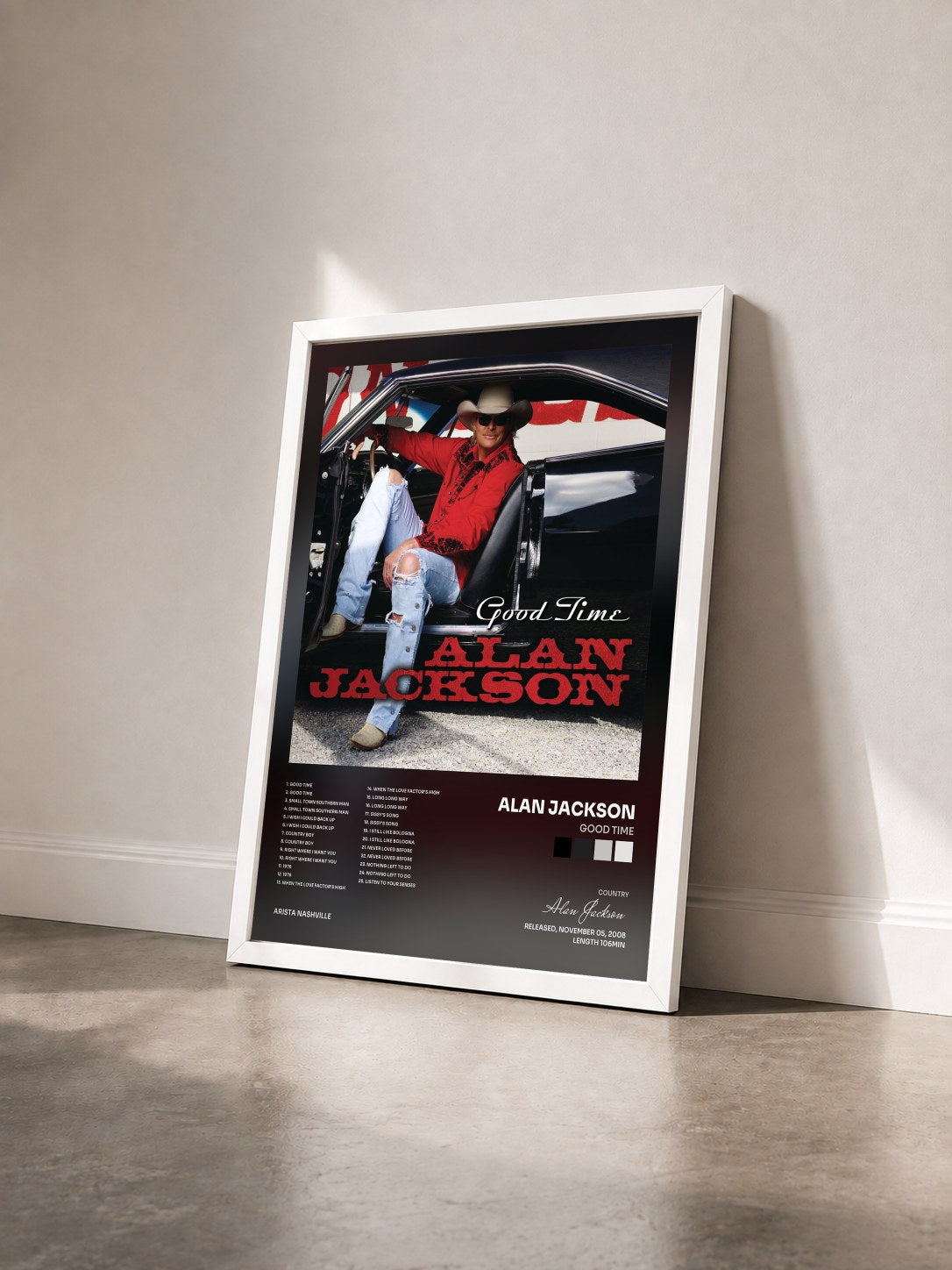 #blanc Tableau de l'album Good Time de Alan Jackson vu de trois quarts, cadre blanc