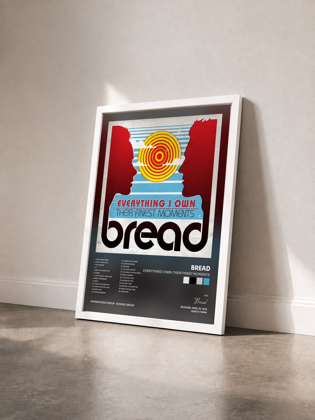#blanc Tableau de l'album Everything I Own: Their Finest Moments de Bread vu de trois quarts, cadre blanc