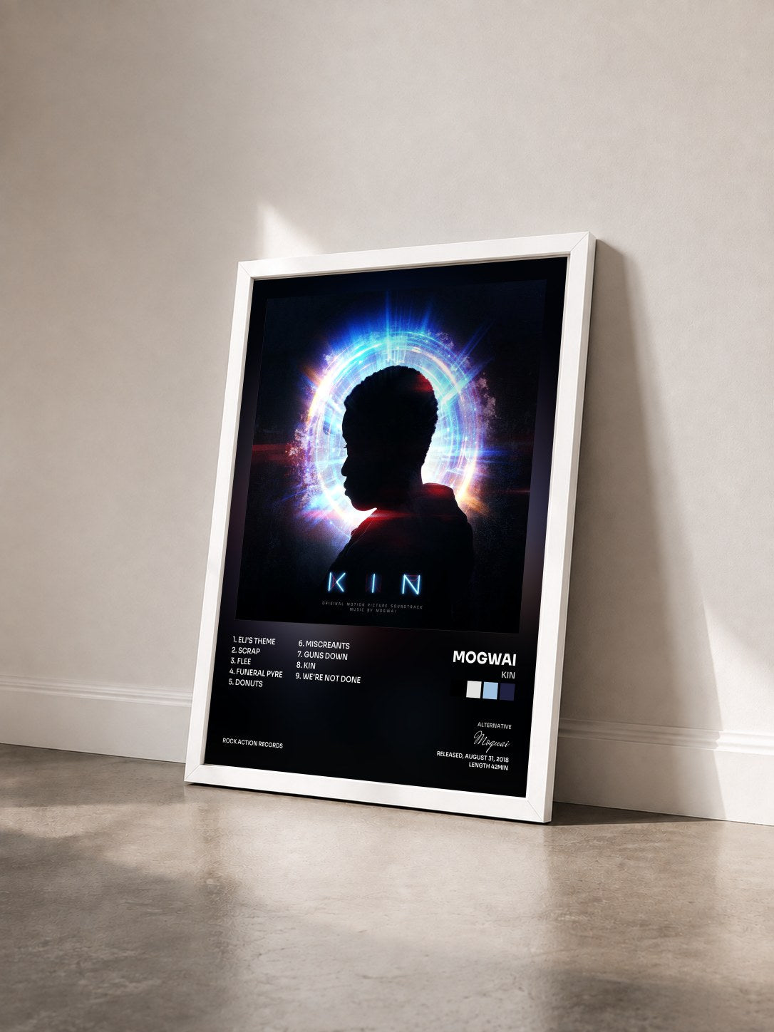 #blanc Tableau de l'album KIN de Mogwai vu de trois quarts, cadre blanc