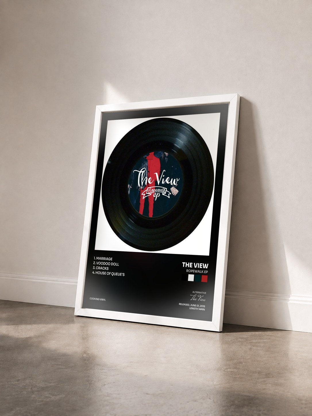 #blanc Tableau de l'album Ropewalk EP de The View vu de trois quarts, cadre blanc