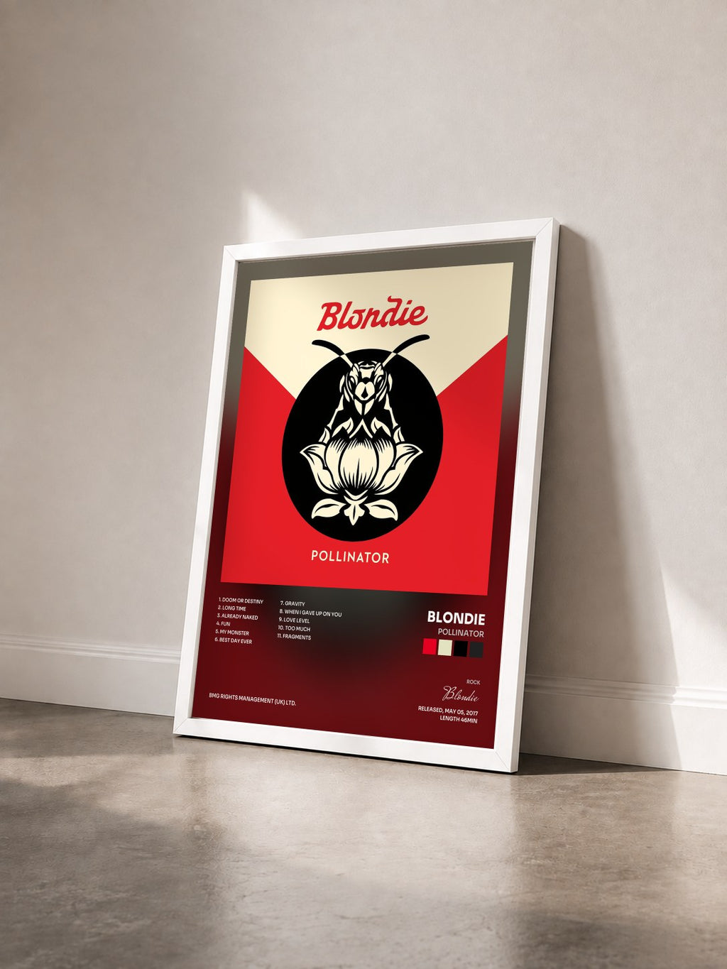 #blanc Tableau de l'album Pollinator de Blondie vu de trois quarts, cadre blanc
