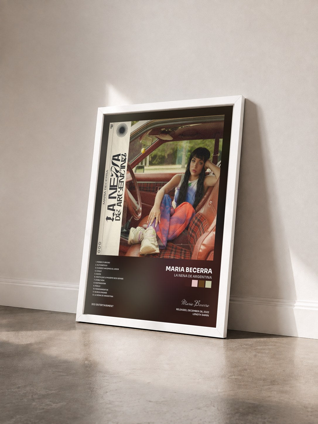 #blanc Tableau de l'album LA NENA DE ARGENTINA de Maria Becerra vu de trois quarts, cadre blanc