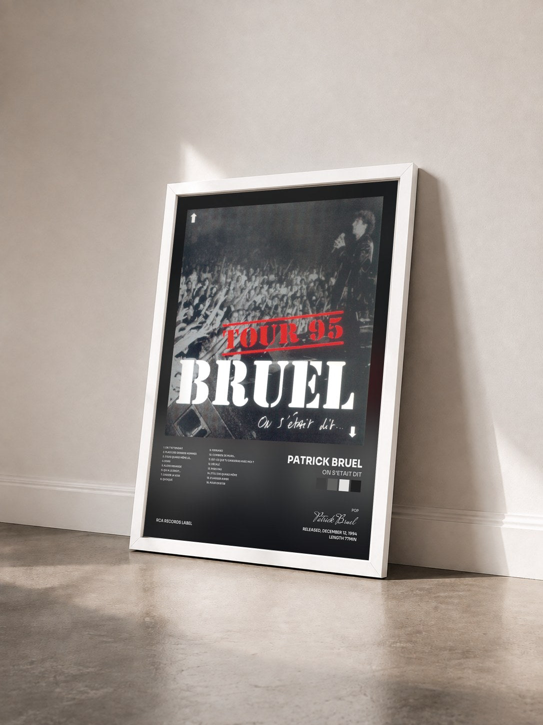 #blanc Tableau de l'album On s'etait dit de Patrick Bruel vu de trois quarts, cadre blanc