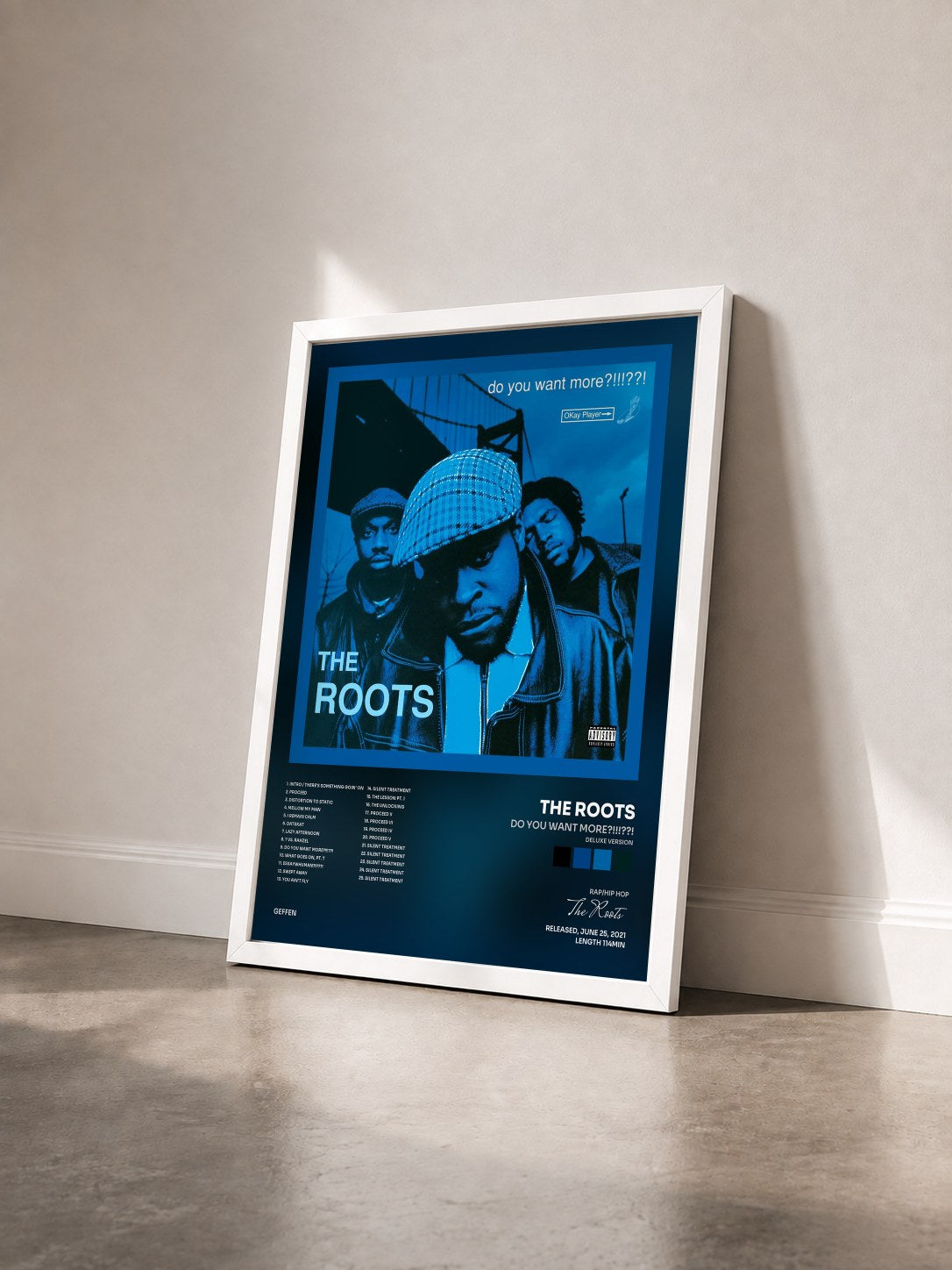 #blanc Tableau de l'album Do You Want More?!!!??! (Deluxe Version) de The Roots vu de trois quarts, cadre blanc