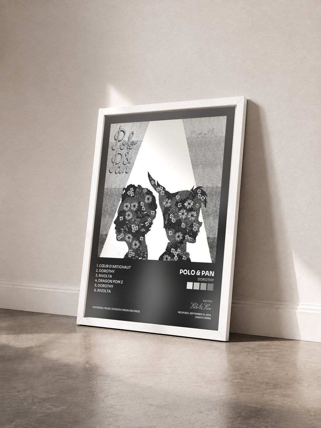 #blanc Tableau de l'album Dorothy de Polo & Pan vu de trois quarts, cadre blanc