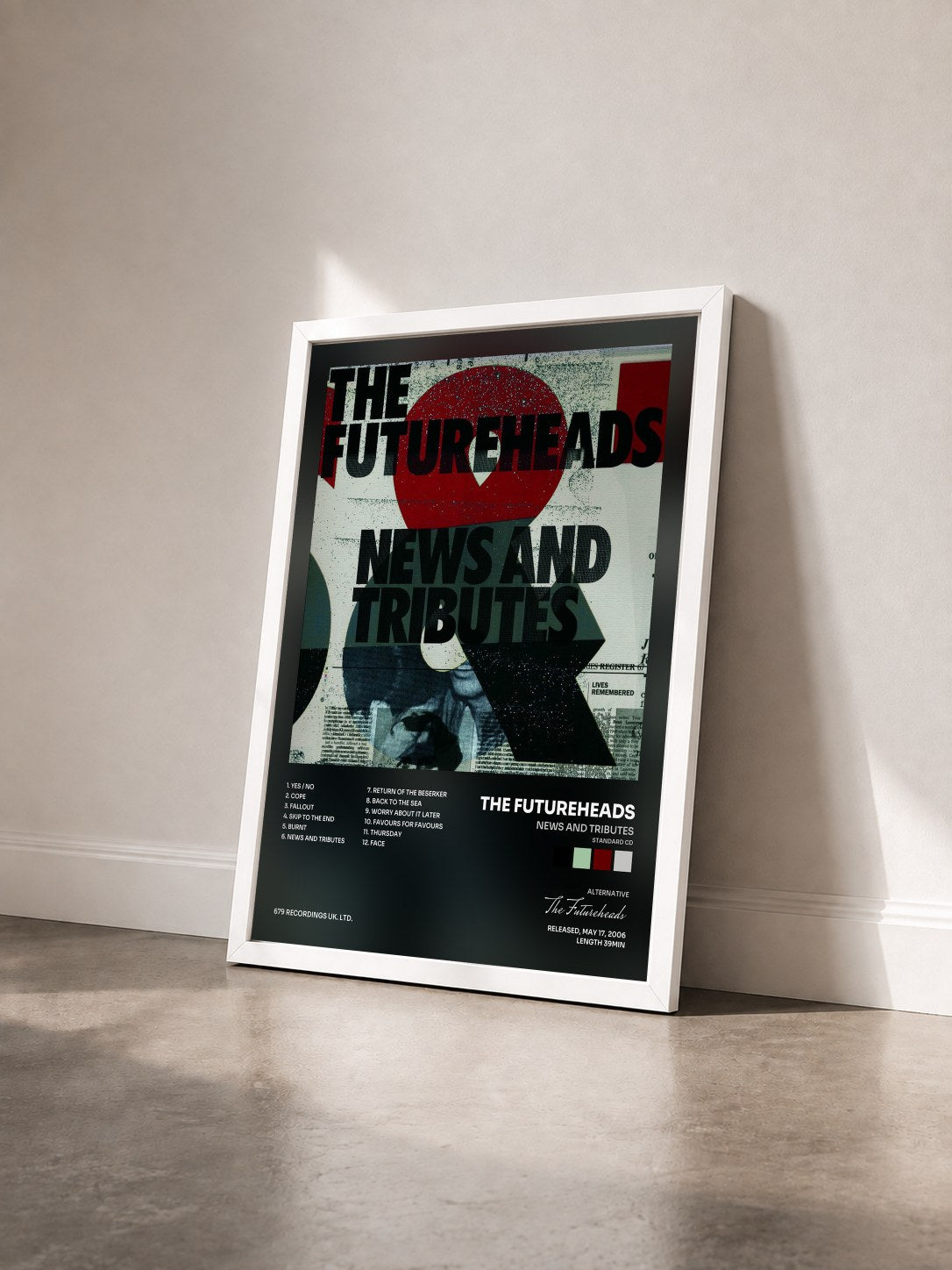#blanc Tableau de l'album News And Tributes (Standard CD) de The Futureheads vu de trois quarts, cadre blanc