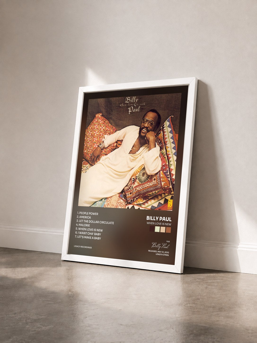 #blanc Tableau de l'album When Love Is New de Billy Paul vu de trois quarts, cadre blanc