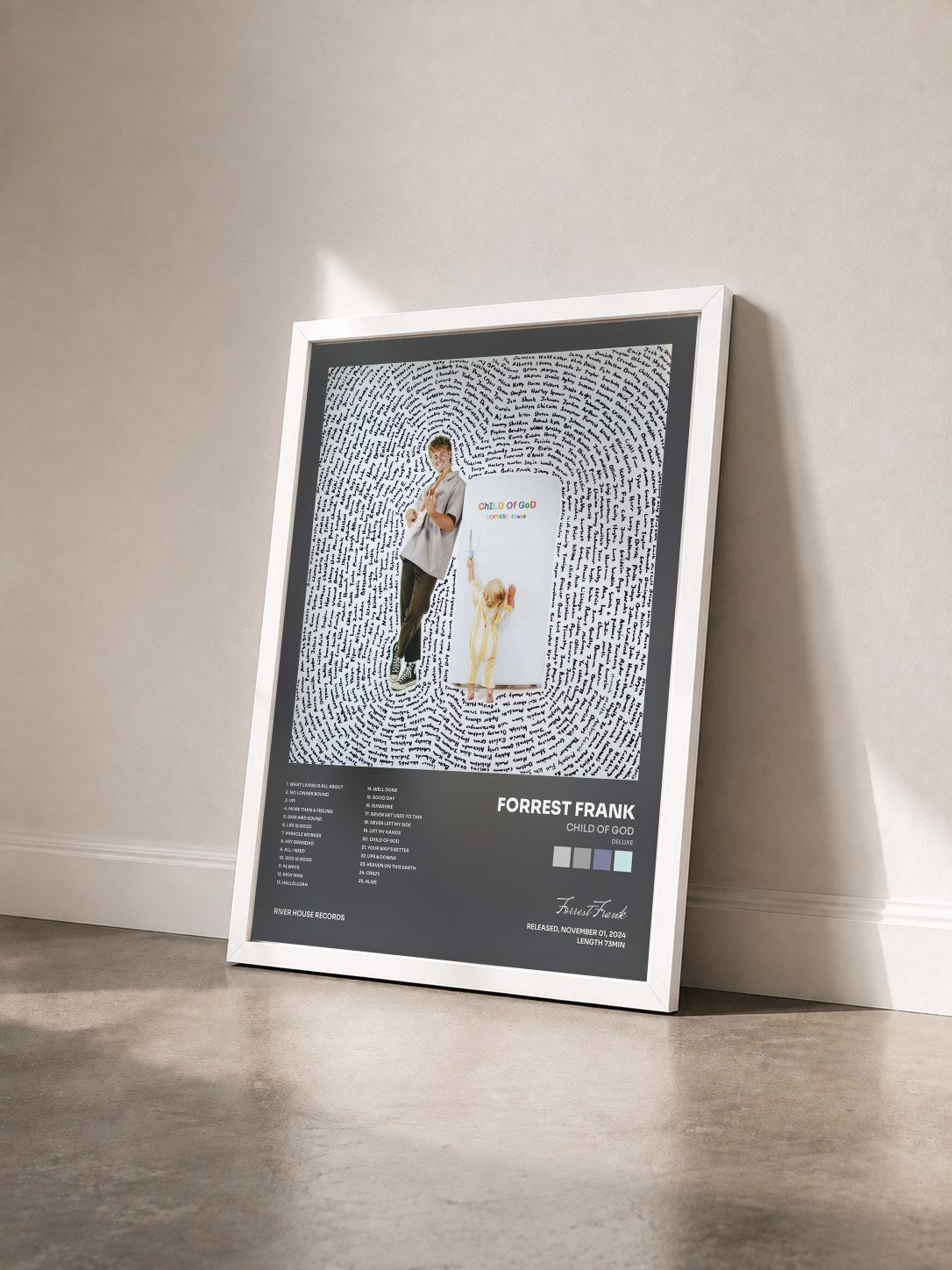 #blanc Tableau de l'album CHILD OF GOD (DELUXE) de Forrest Frank vu de trois quarts, cadre blanc