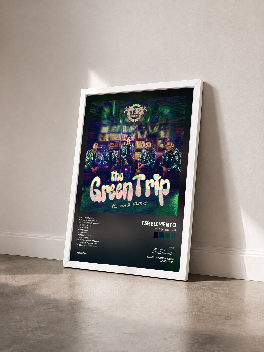 #blanc Tableau de l'album The Green Trip de T3r Elemento vu de trois quarts, cadre blanc