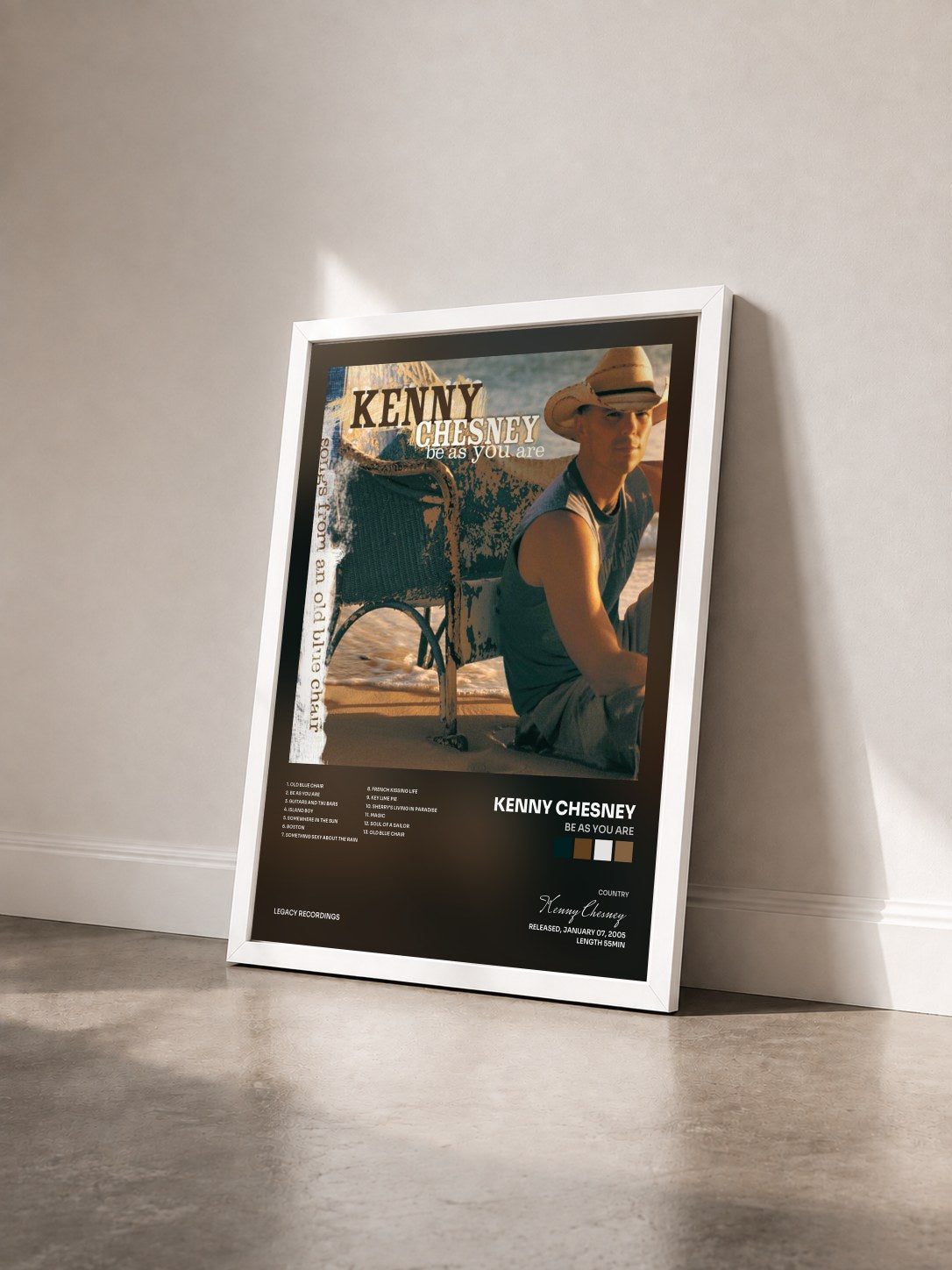 #blanc Tableau de l'album Be As You Are de Kenny Chesney vu de trois quarts, cadre blanc