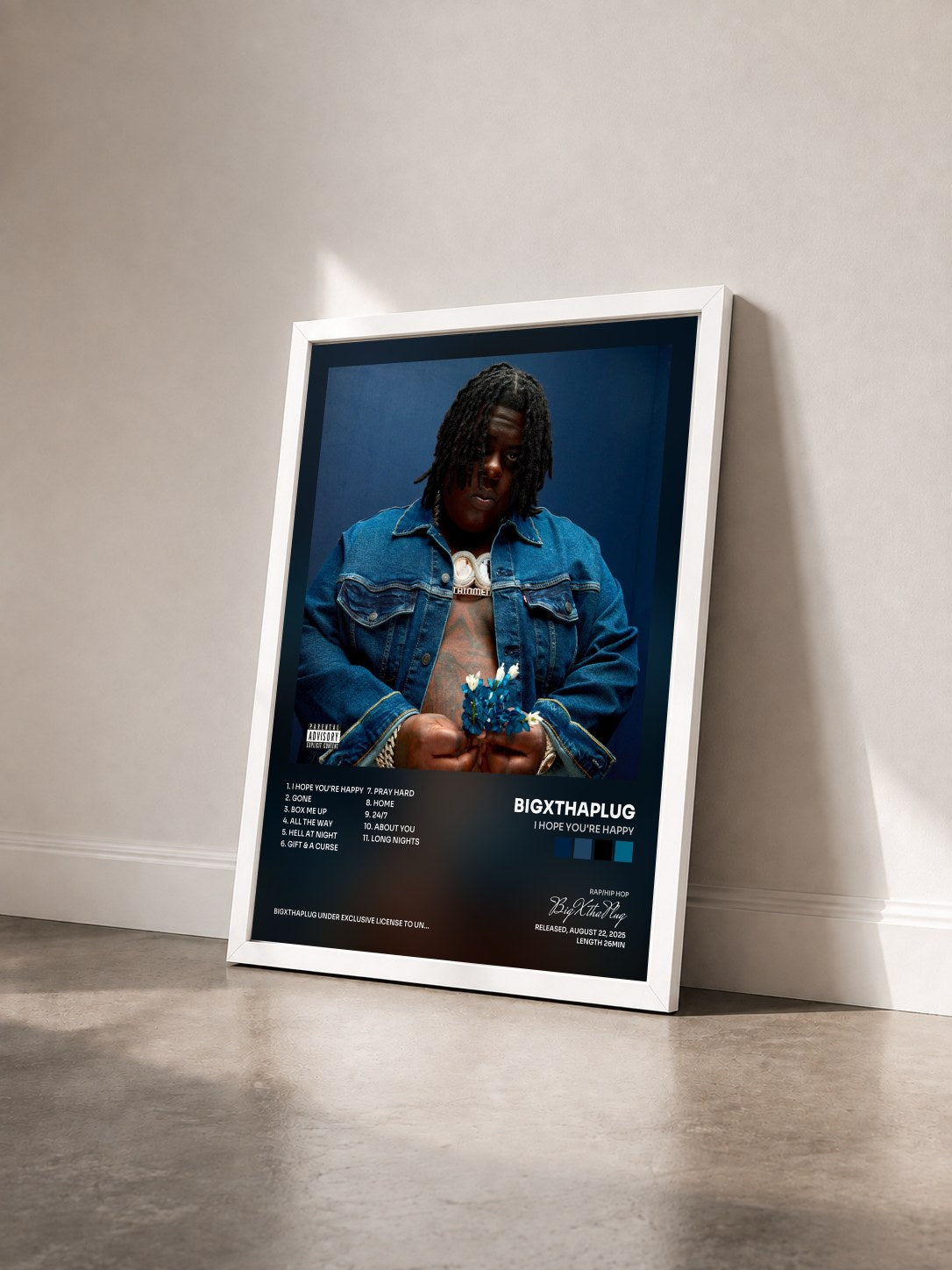 #blanc Tableau de l'album I Hope You're Happy de BigXthaPlug vu de trois quarts, cadre blanc