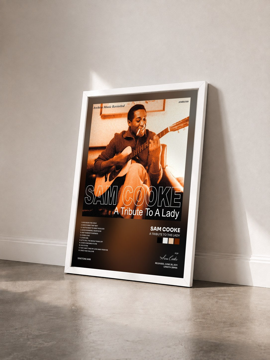 #blanc Tableau de l'album A Tribute to the Lady de Sam Cooke vu de trois quarts, cadre blanc