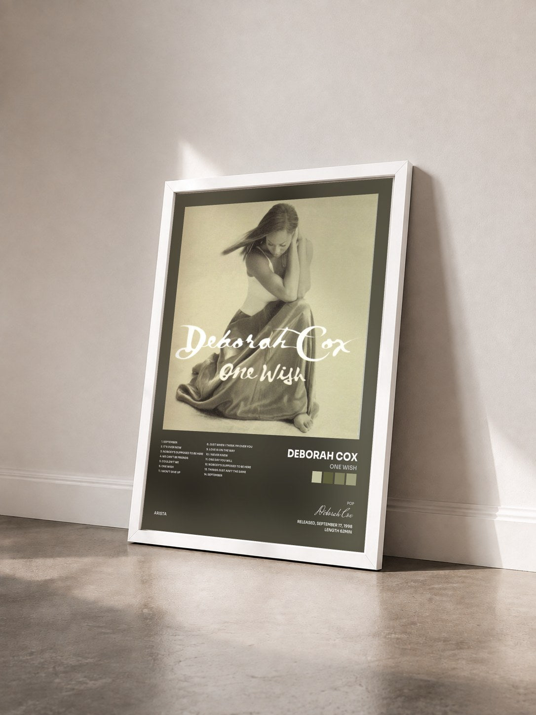 #blanc Tableau de l'album One Wish de Deborah Cox vu de trois quarts, cadre blanc