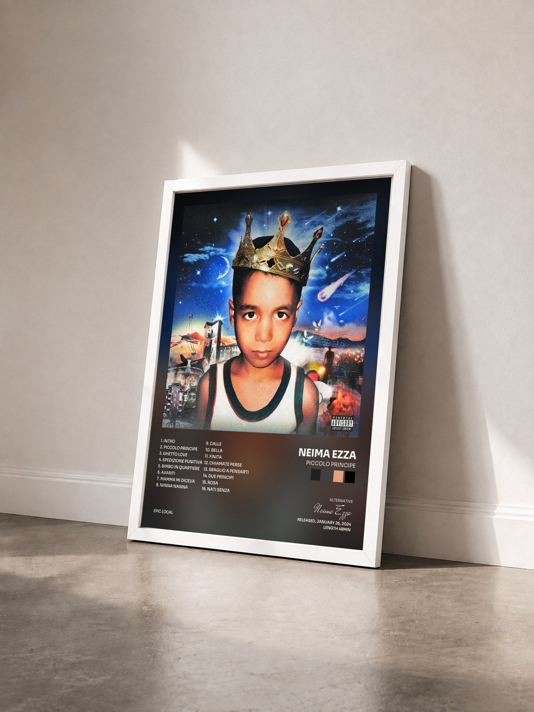 #blanc Tableau de l'album Piccolo principe de Neima Ezza vu de trois quarts, cadre blanc