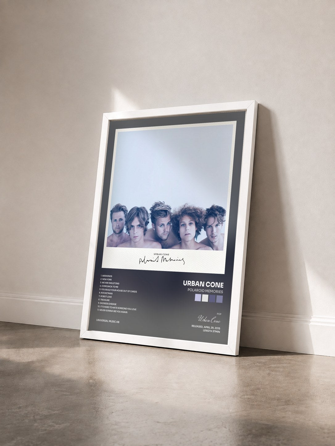 #blanc Tableau de l'album Polaroid Memories de Urban Cone vu de trois quarts, cadre blanc