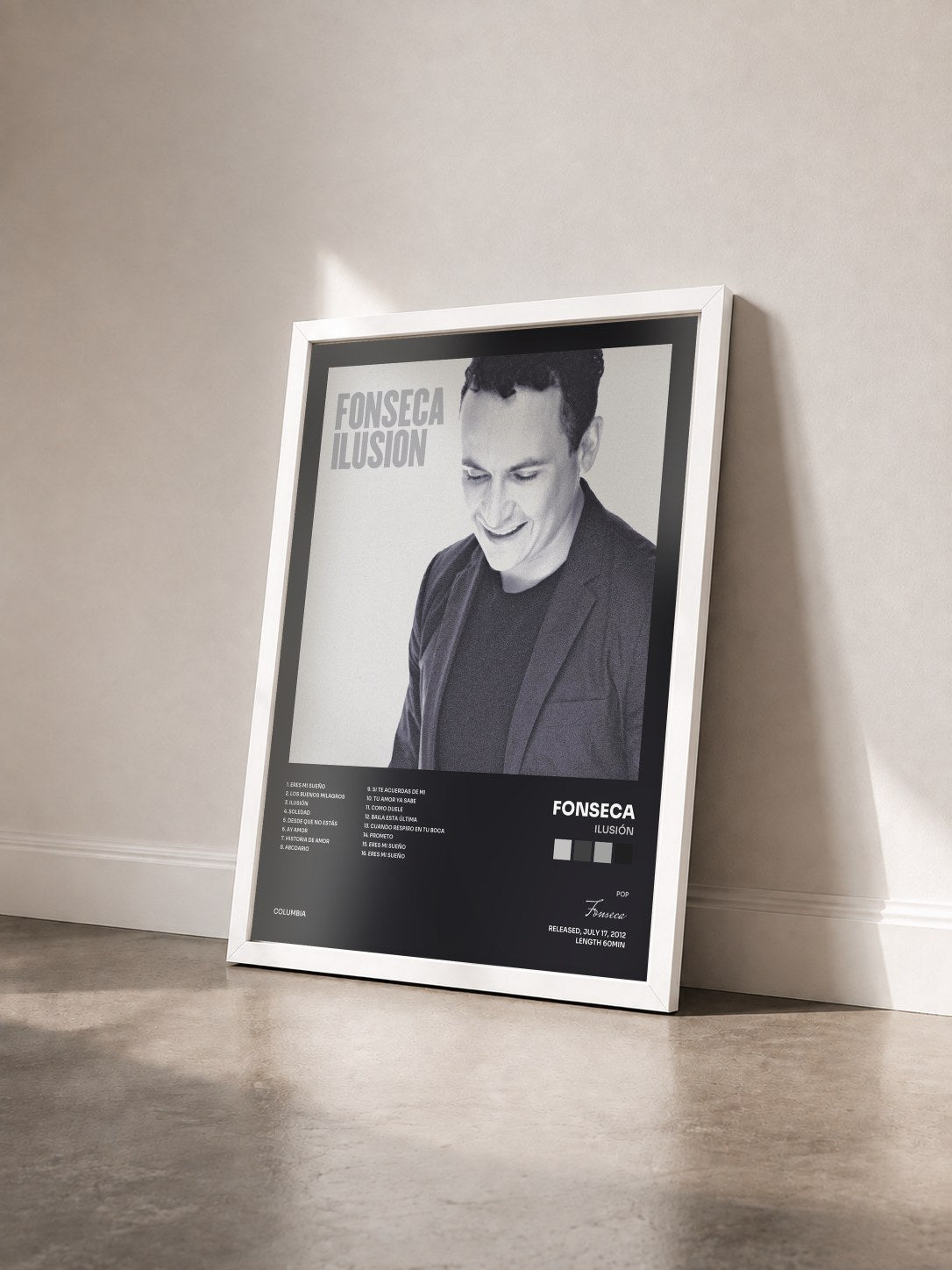#blanc Tableau de l'album Ilusión de Fonseca vu de trois quarts, cadre blanc