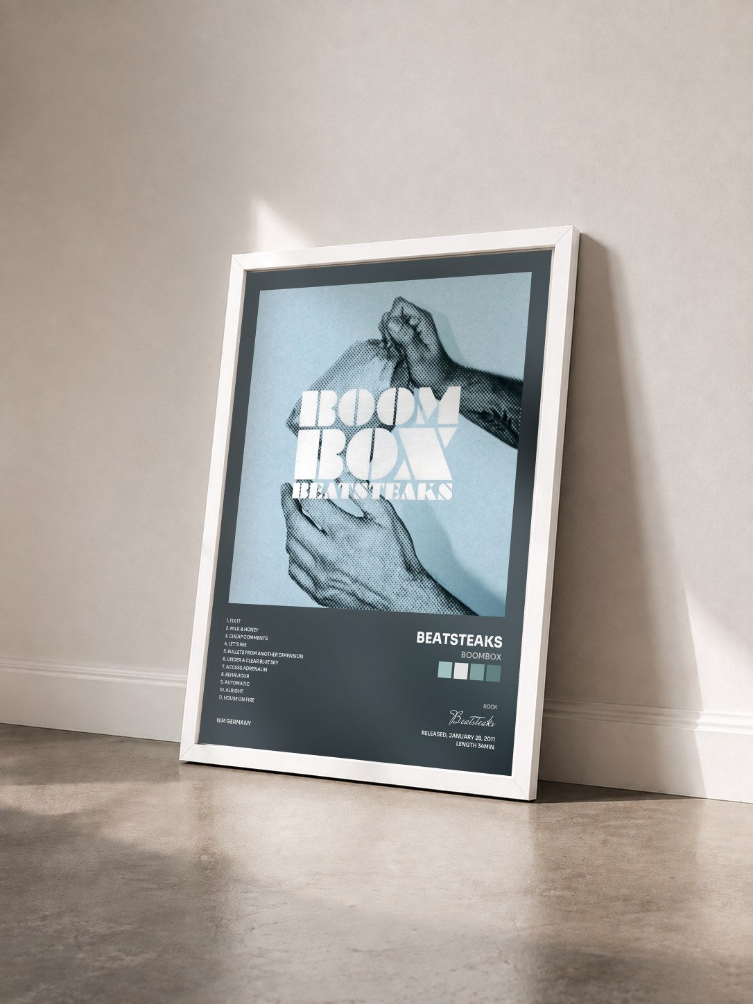 #blanc Tableau de l'album Boombox de Beatsteaks vu de trois quarts, cadre blanc