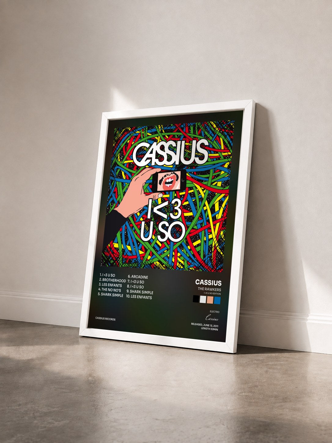 #blanc Tableau de l'album The Rawkers (I <3 U SO Edition) de Cassius vu de trois quarts, cadre blanc