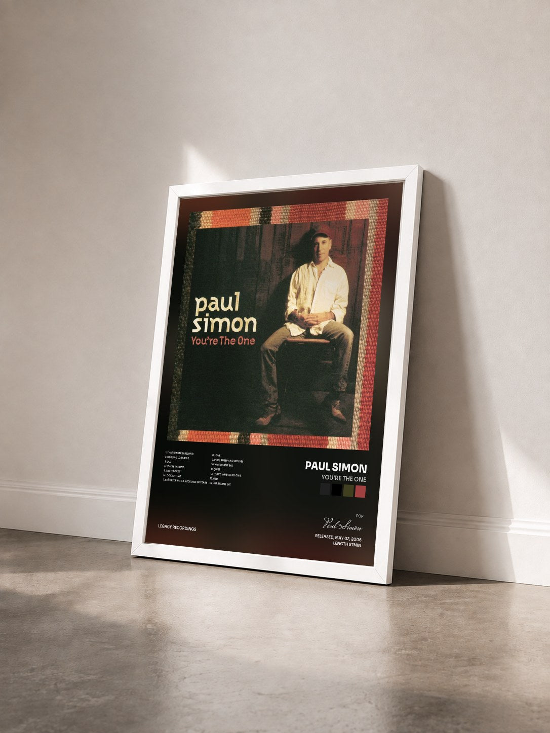 #blanc Tableau de l'album You're The One de Paul Simon vu de trois quarts, cadre blanc
