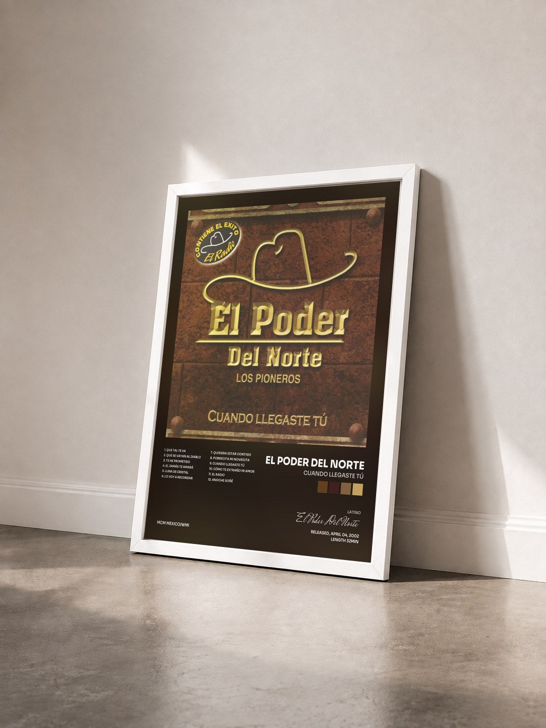 #blanc Tableau de l'album Cuando llegaste tú de El Poder Del Norte vu de trois quarts, cadre blanc