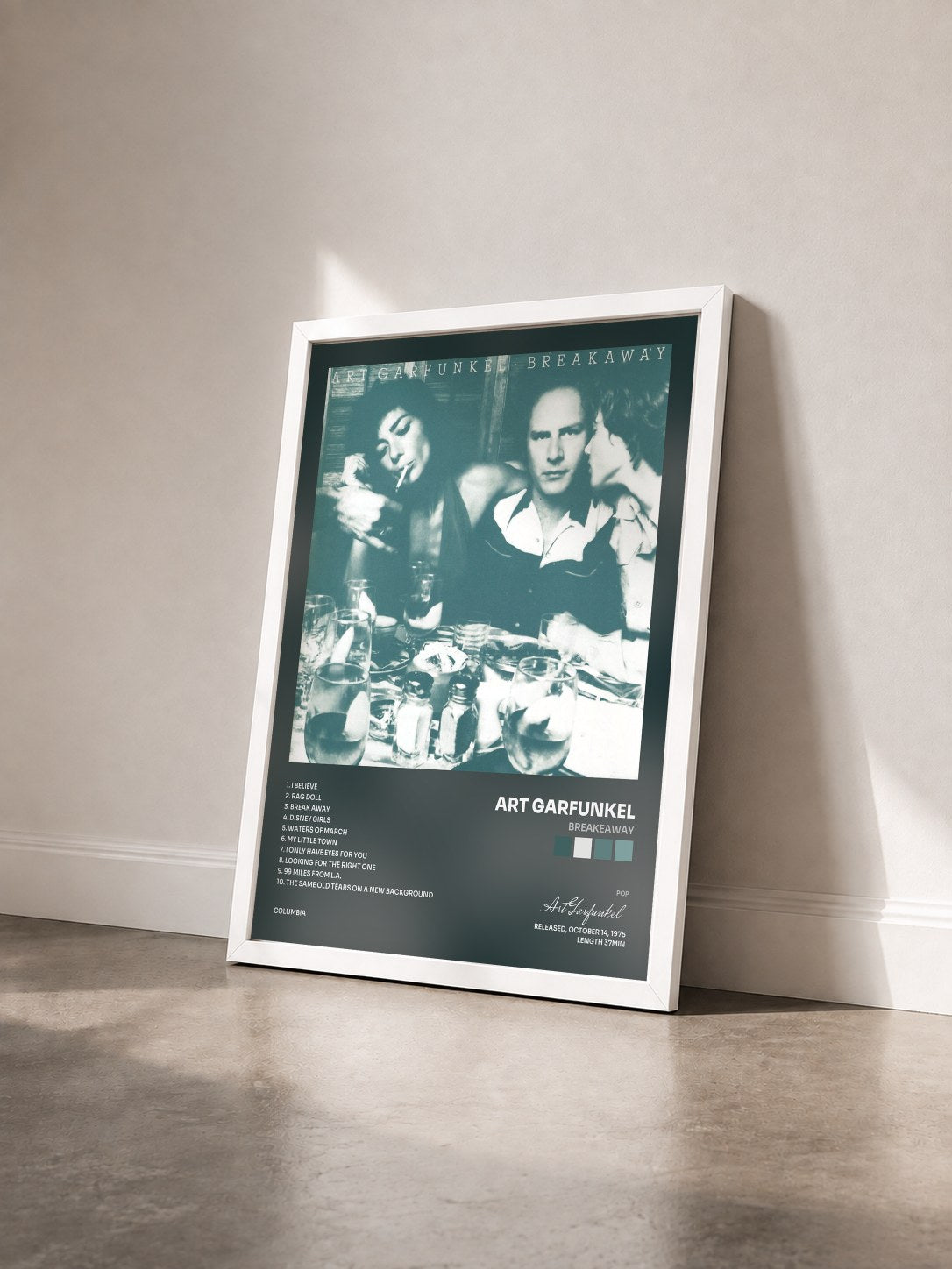 #blanc Tableau de l'album Breakeaway de Art Garfunkel vu de trois quarts, cadre blanc