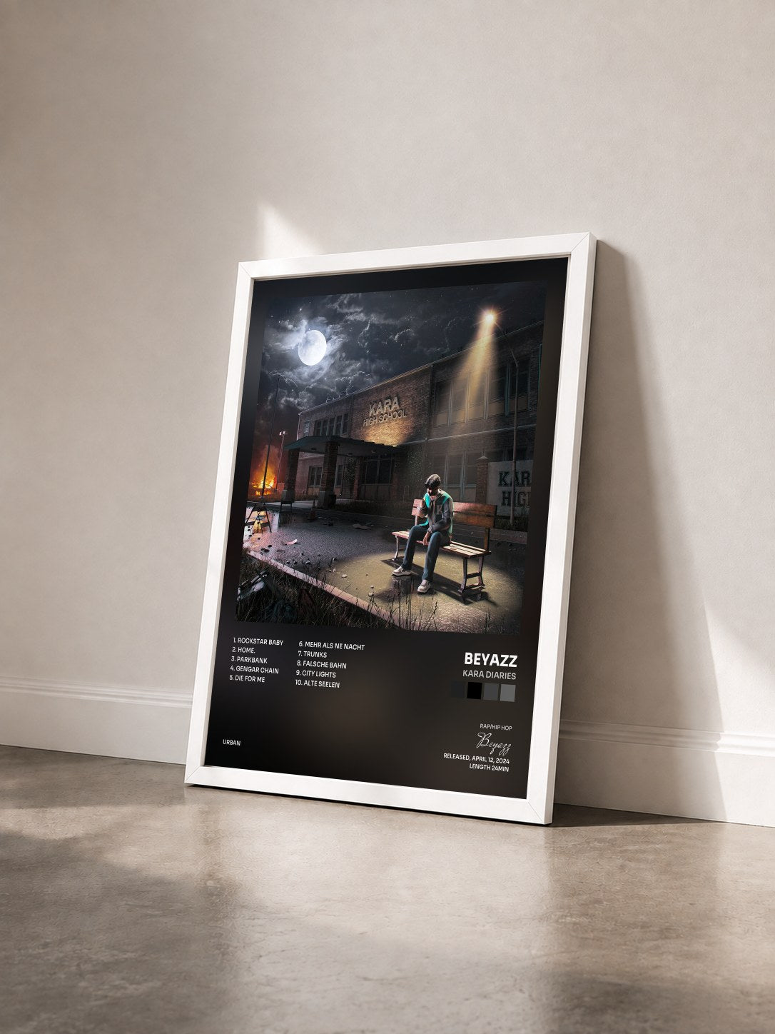 #blanc Tableau de l'album Kara Diaries de Beyazz vu de trois quarts, cadre blanc
