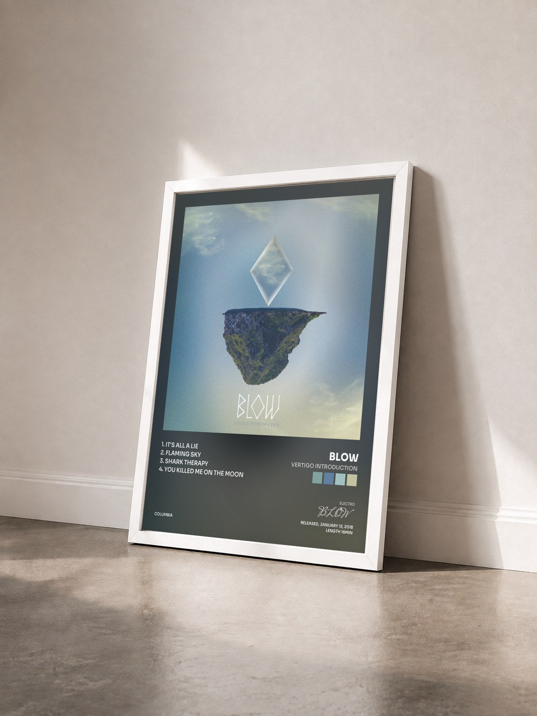#blanc Tableau de l'album Vertigo Introduction de BLOW vu de trois quarts, cadre blanc