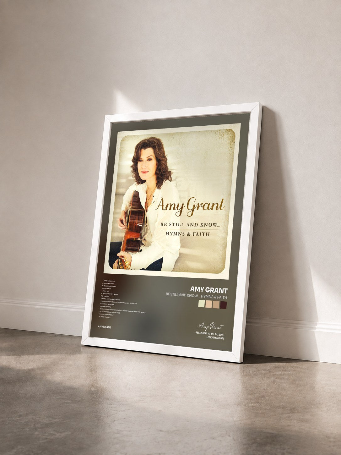 #blanc Tableau de l'album Be Still And Know... Hymns & Faith de Amy Grant vu de trois quarts, cadre blanc