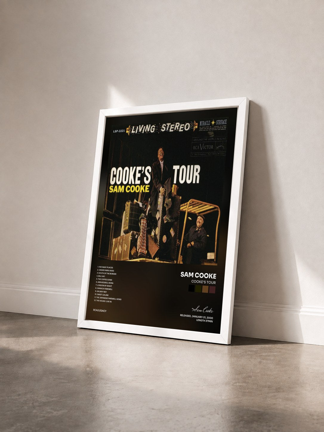 #blanc Tableau de l'album Cooke's Tour de Sam Cooke vu de trois quarts, cadre blanc
