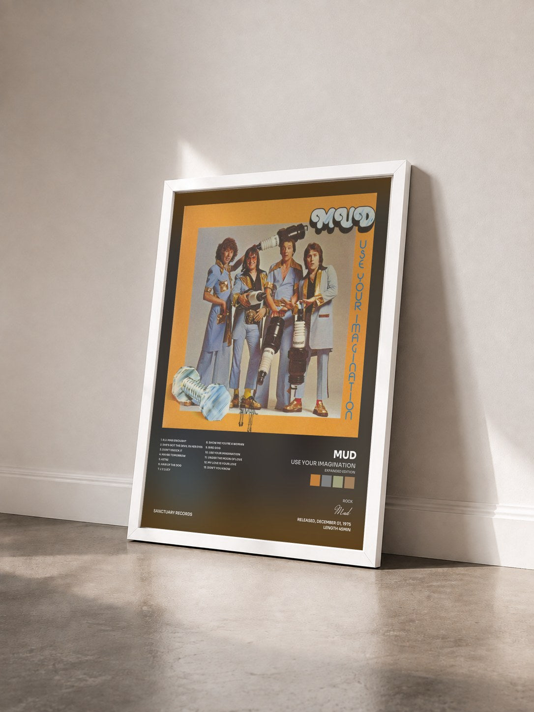 #blanc Tableau de l'album Use Your Imagination (Expanded Edition) de Mud vu de trois quarts, cadre blanc