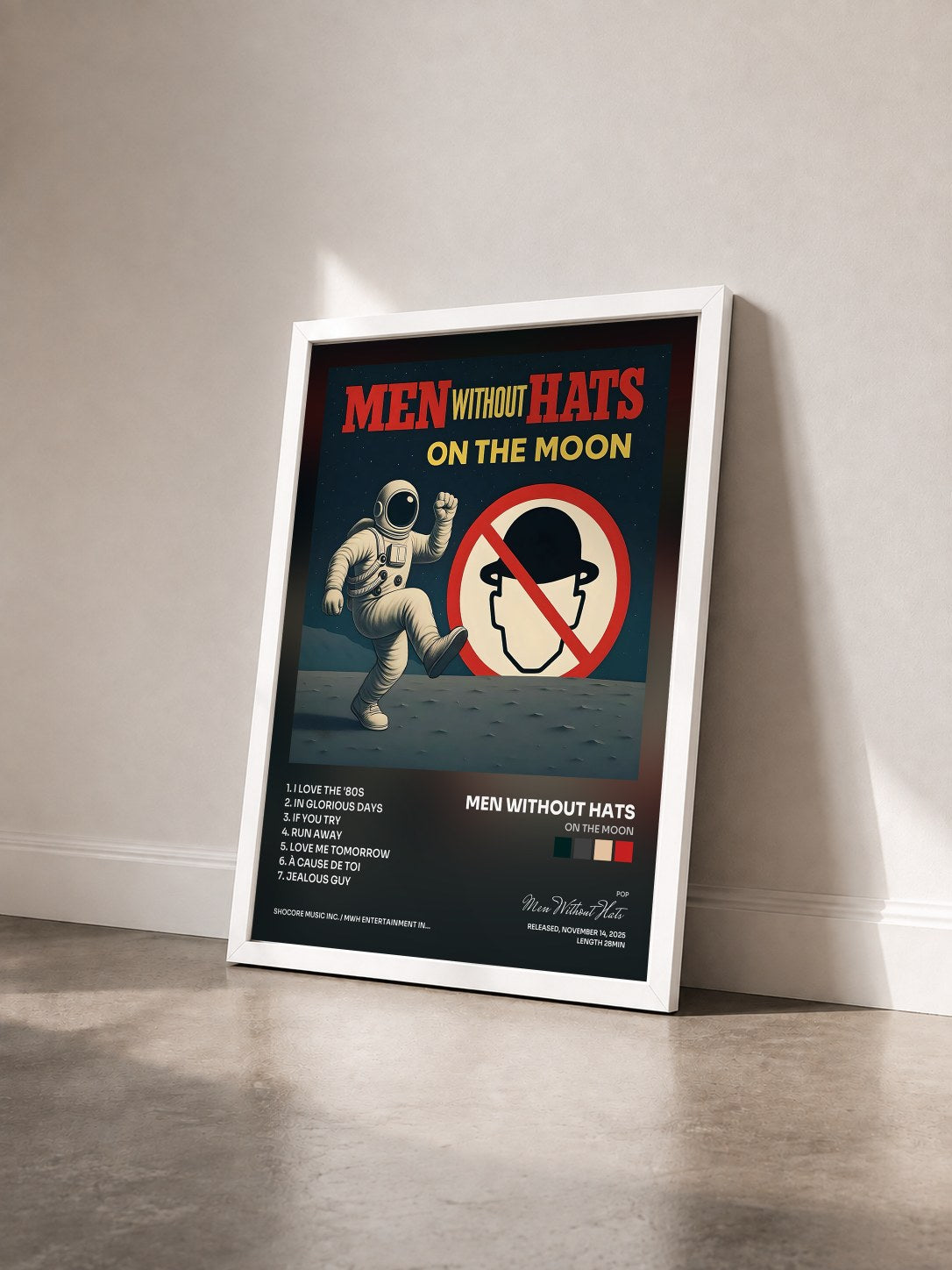 #blanc Tableau de l'album On the Moon de Men Without Hats vu de trois quarts, cadre blanc
