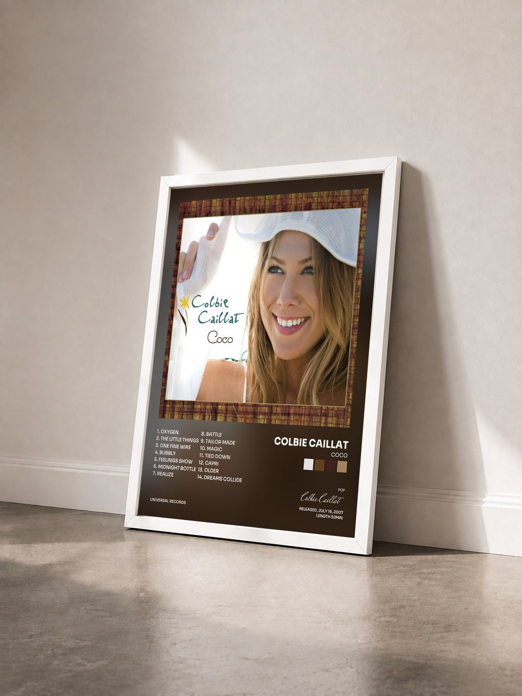 #blanc Tableau de l'album Coco de Colbie Caillat vu de trois quarts, cadre blanc