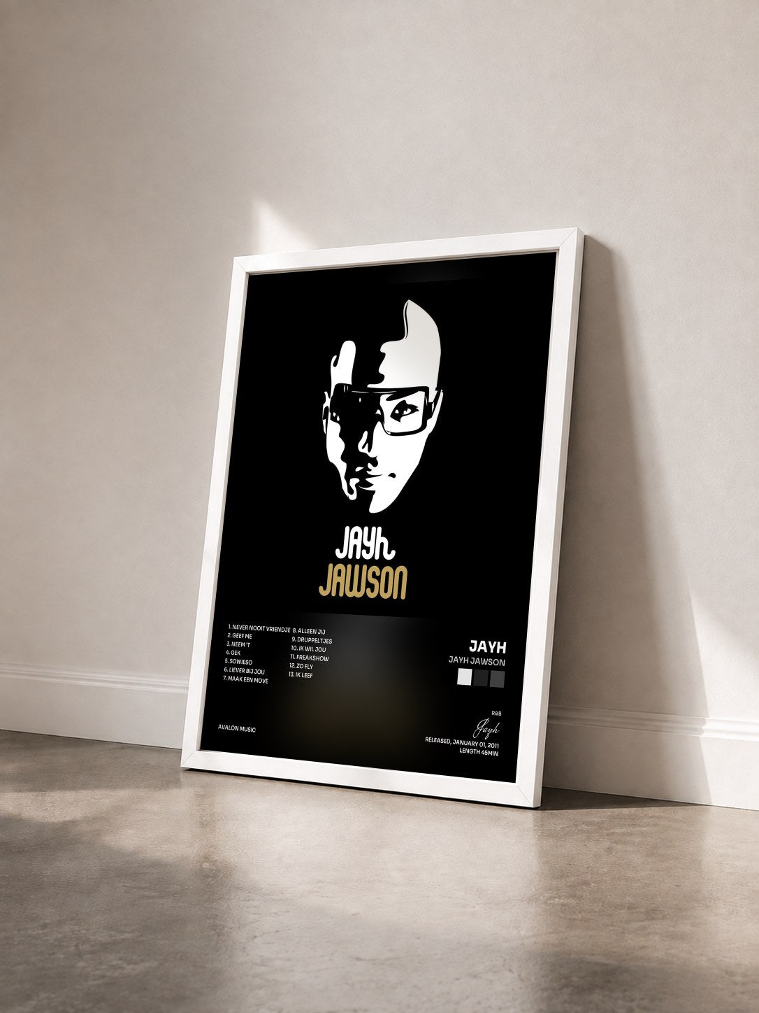 #blanc Tableau de l'album Jayh Jawson de Jayh vu de trois quarts, cadre blanc