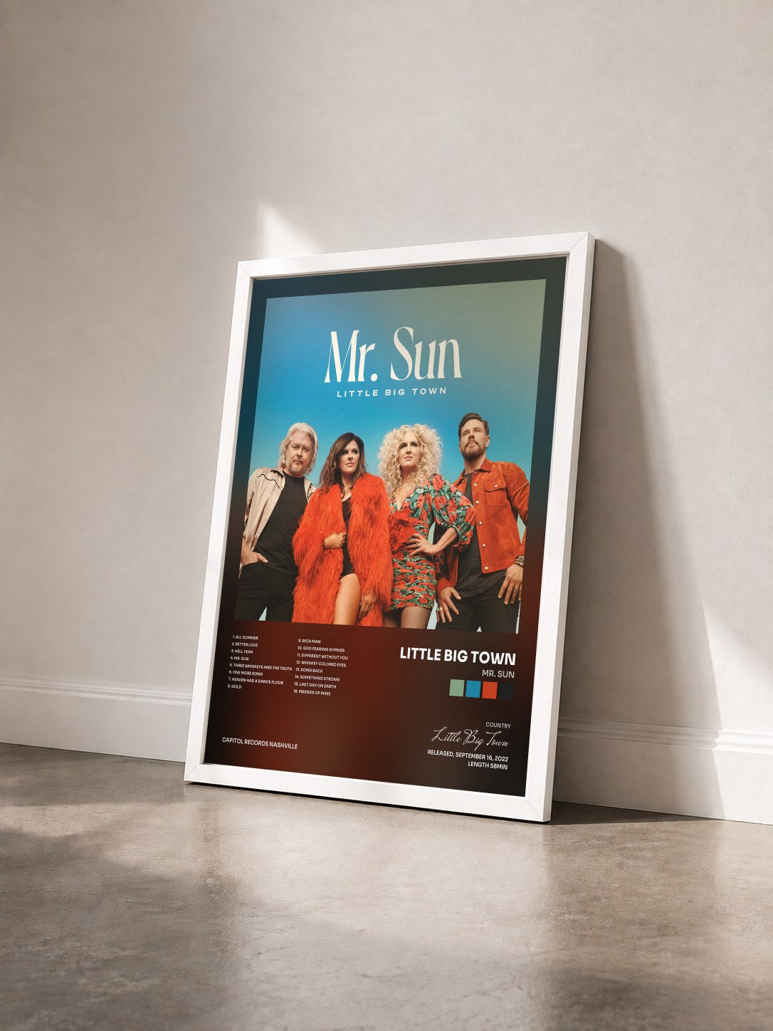 #blanc Tableau de l'album Mr. Sun de Little Big Town vu de trois quarts, cadre blanc
