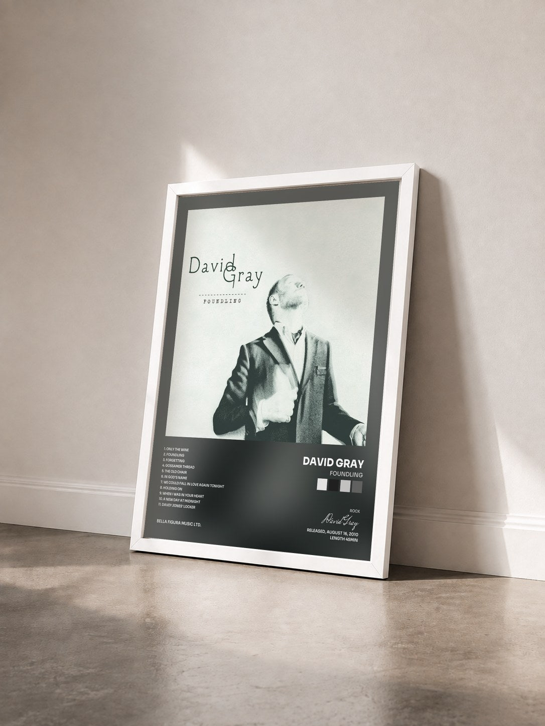 #blanc Tableau de l'album Foundling de David Gray vu de trois quarts, cadre blanc