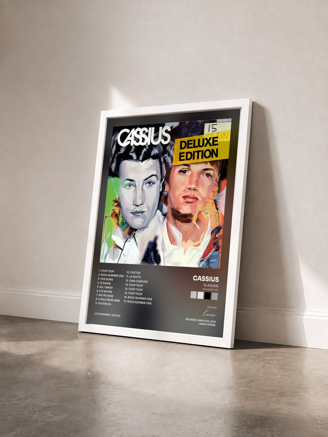 #blanc Tableau de l'album 15 Again (Deluxe Edition) de Cassius vu de trois quarts, cadre blanc